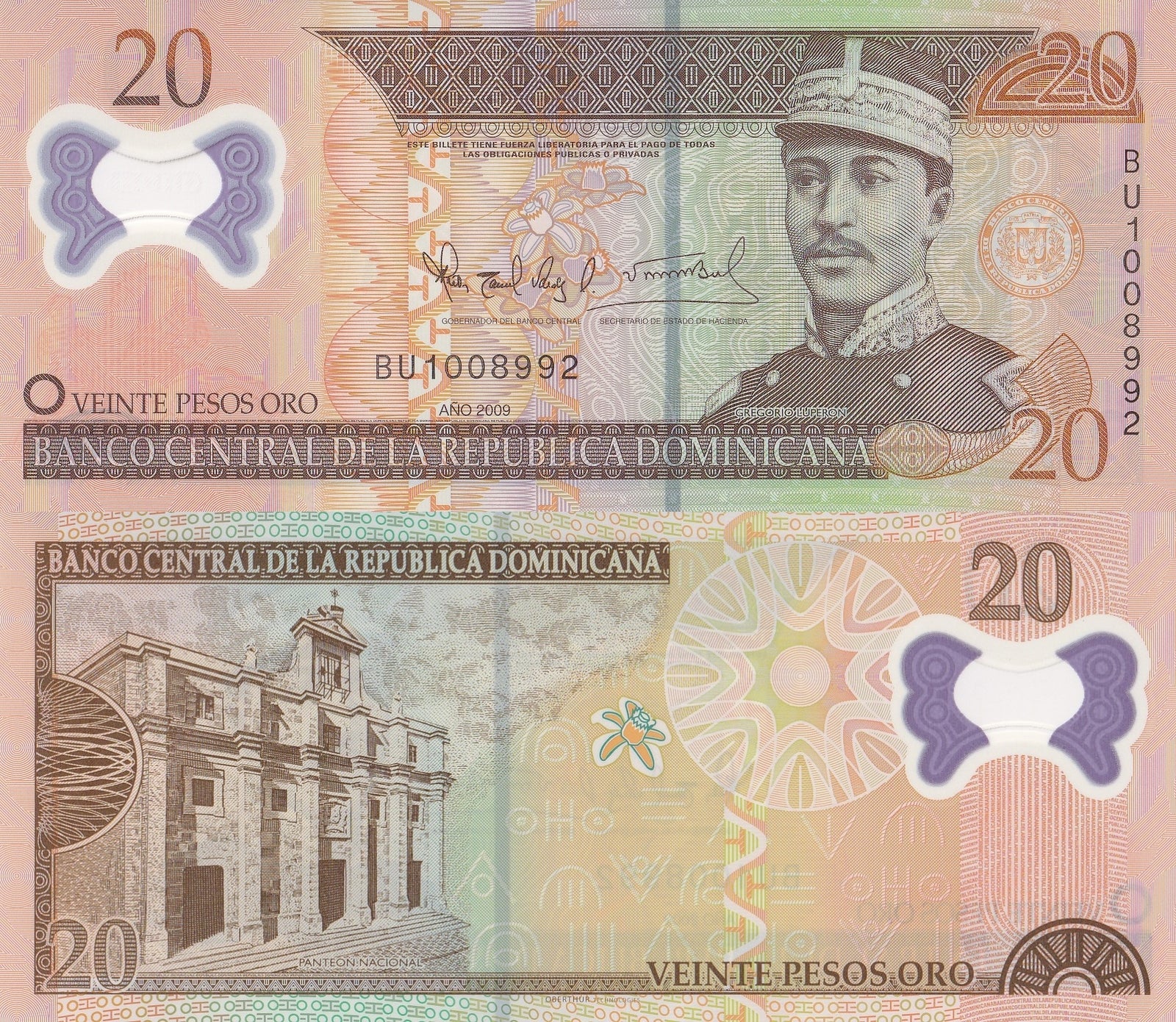 Dominican Republic 20 Pesos Oro 2009 P 182 Polymer UNC