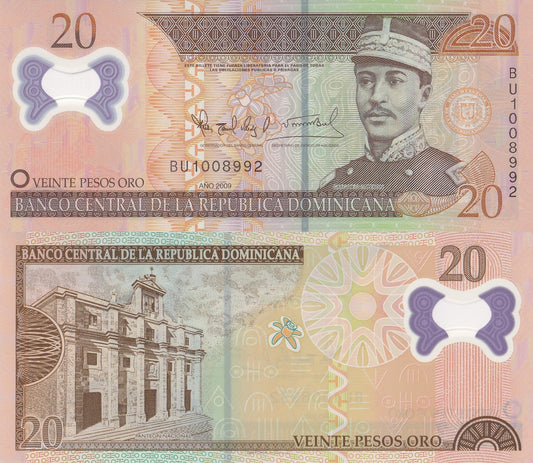 Dominican Republic 20 Pesos Oro 2009 P 182 Polymer UNC