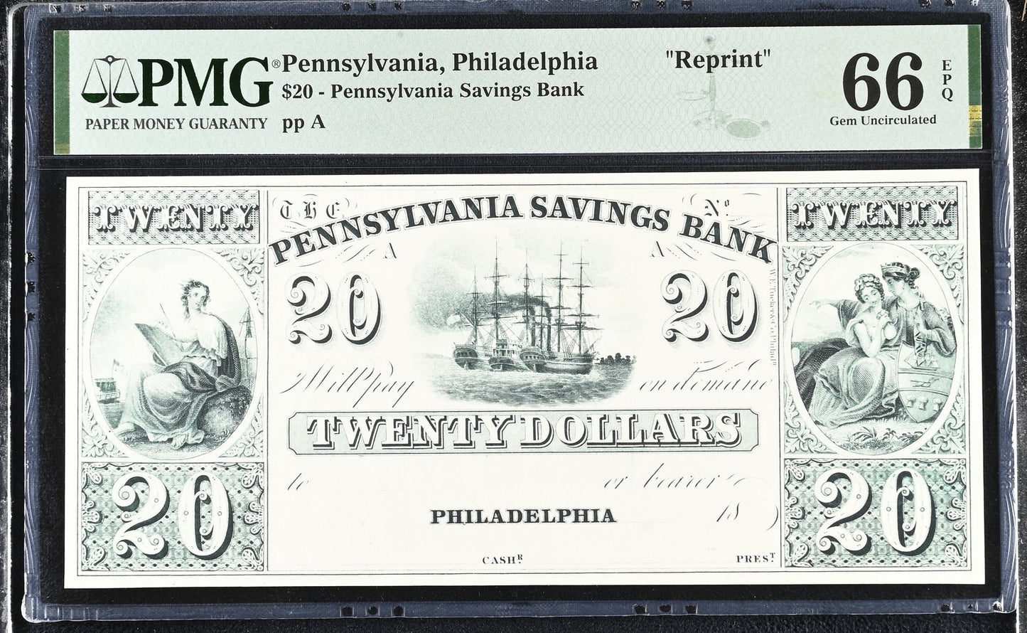Pennsylvania Philadelphia Reprint 5-20 Obsolet BankNote UNC PMG 63-66 EPQ Set 3