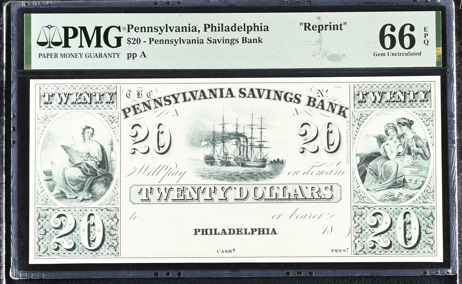 Pennsylvania Philadelphia Reprint 5-20 Obsolet BankNote UNC PMG 63-66 EPQ Set 3