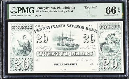 Pennsylvania Philadelphia Reprint 5-20 Obsolet BankNote UNC PMG 63-66 EPQ Set 3