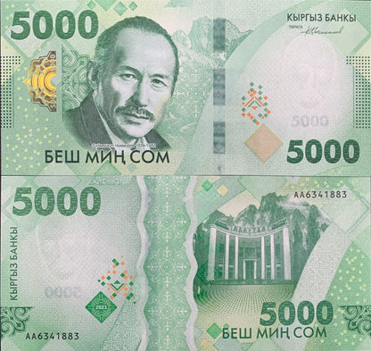 Kyrgyzstan 5000 Som 2023/2024 P 40 New Design AA First Prefix UNC