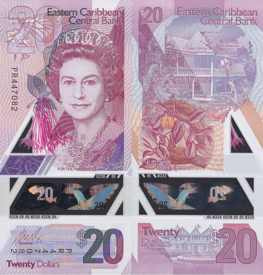 East Caribbean States 20 Dollars ND 2019 P 58 Polymer UNC