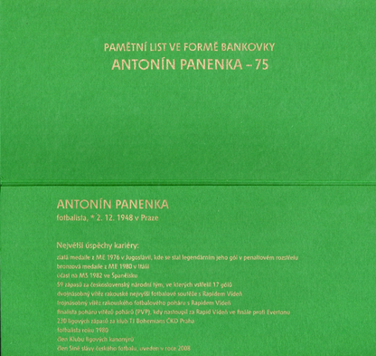 Czech Republic 75 Unit 1976 COMM. Antonin Panenka UNC LOW S/N 000XXX With Folder