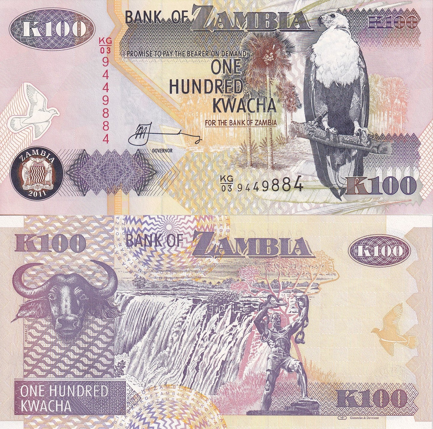 Zambia 100 Kwacha 2011 P 38j UNC