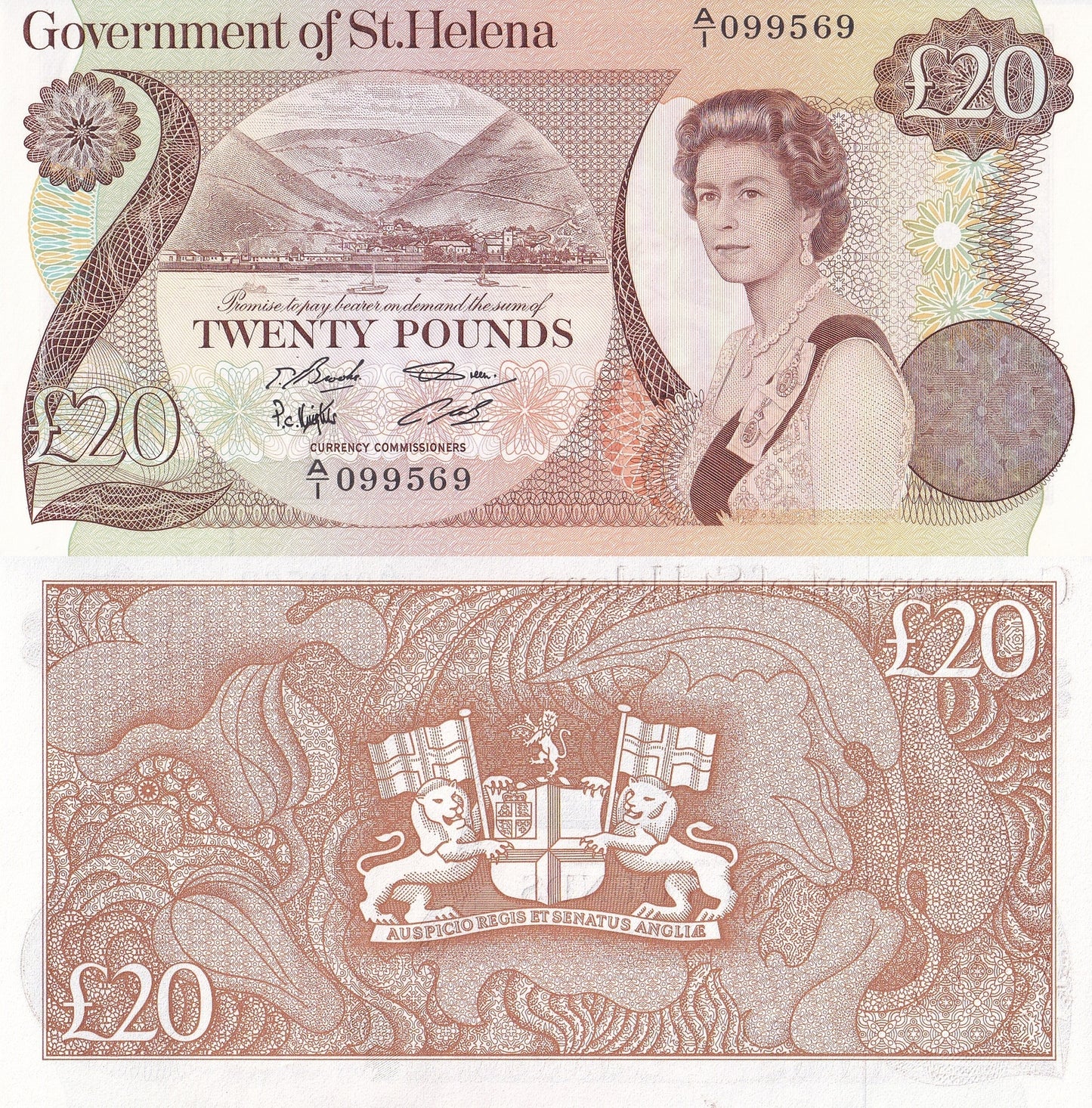 Saint Helena 20 Pounds 1986 P 10 Queen Elizabeth UNC A/1 Prefix