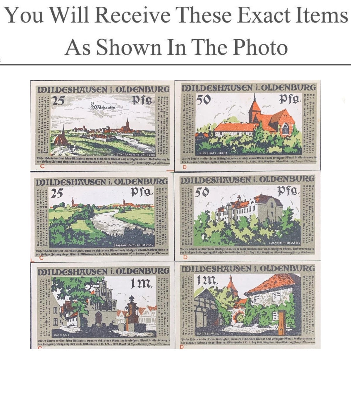 Germany Notgeld WILDESHAUSEN 25 50 Pfennig 1 Mark 1921 Full Set 6 pcs