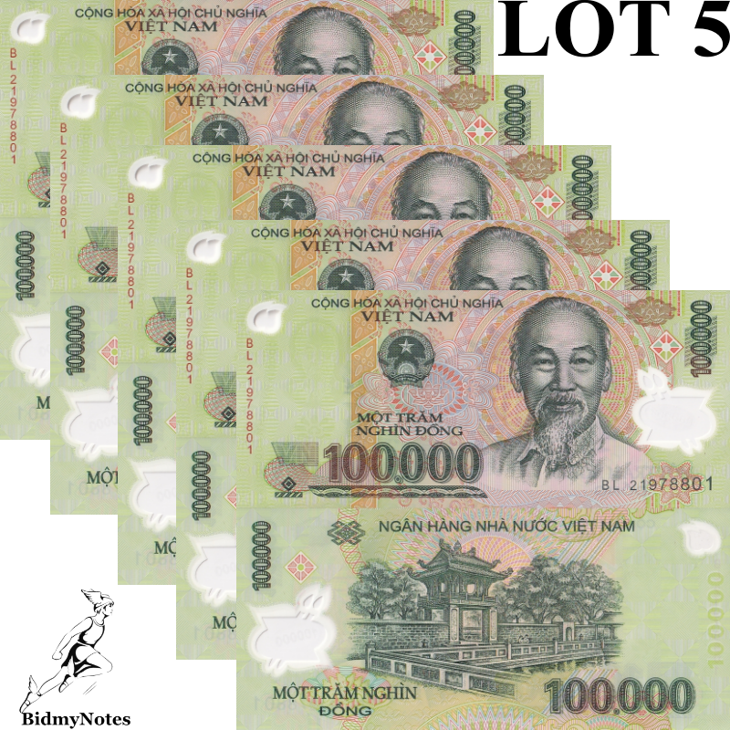 Viet Nam Vietnam 100000 Dong 2021 P 122 Polymer UNC 1/20 Bundle LOT 5 pcs