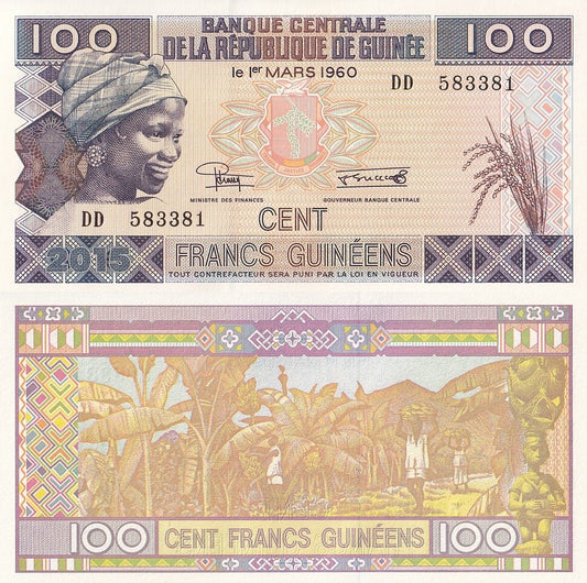 Guinea 100 Francs 2015 P A47 UNC