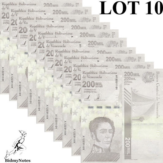 Venezuela 200000 Bolivares 2020/2021 P 112 UNC 1/10 Bundle LOT 10 pcs