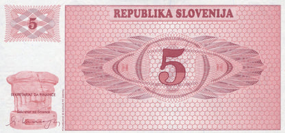 Slovenia 5 Tolarjev 1990 P 3 UNC Specimen
