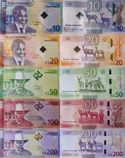 NAMIBIA 10 20 50 100 200 Namibia Dollars 2025 P New Issue Set 5 pcs UNC
