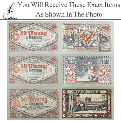Germany Notgeld KOLN 50 Pfennig 1922 Set 3 pcs