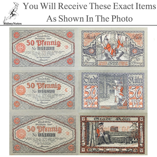 Germany Notgeld KOLN 50 Pfennig 1922 Set 3 pcs