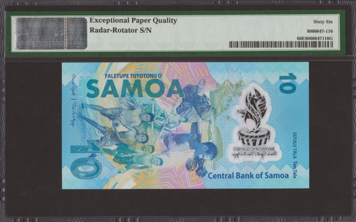 Samoa COMM. 10 Tala 2019 P 45 Polymer UNC PMG 66 EPQ Radar-Rotator No. 0888880