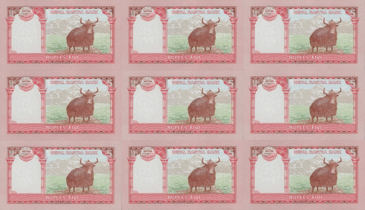 Nepal 5 Rupees 2017-2020 P 76 UNC Set 9 pcs SOLID 1111111-999999