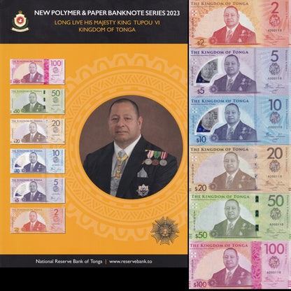 Tonga 2-100 Pa'anga 2023 P 50-55 Paper Polymer UNC Set 6 Match Binary 000110 W/F