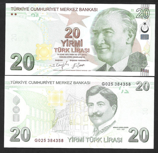 Turkey 20 Turk Lirasi 2009 P 224 UNC