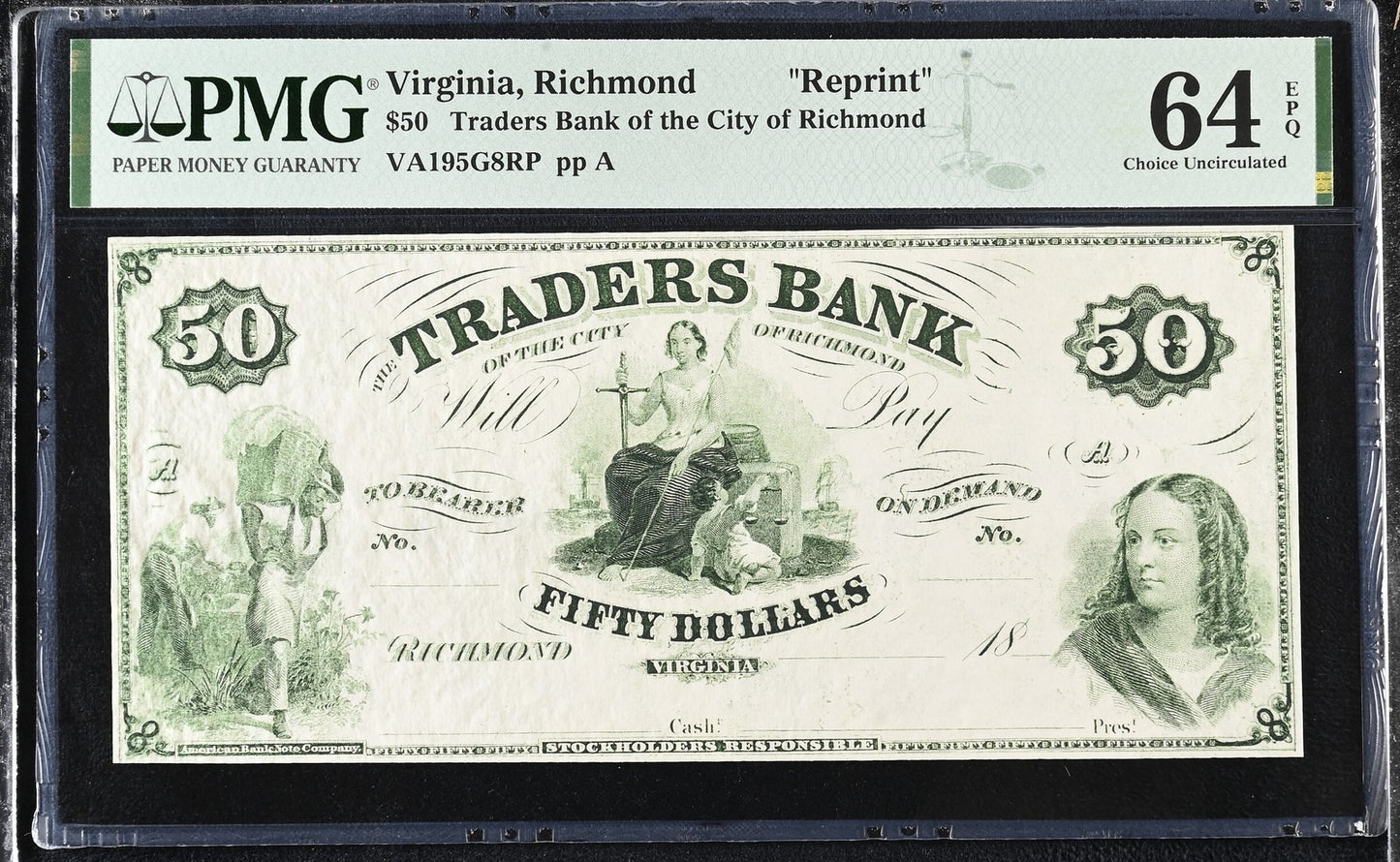 Virginia Richmond Reprint 20-100 Obsolete Bank Note UNC PMG 64 65 EPQ Set 3 pcs