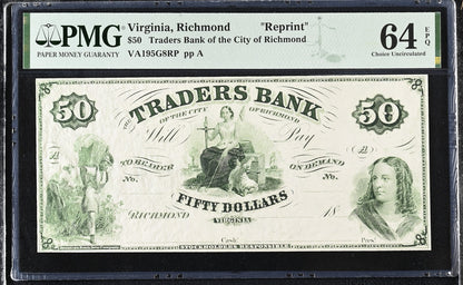Virginia Richmond Reprint 20-100 Obsolete Bank Note UNC PMG 64 65 EPQ Set 3 pcs