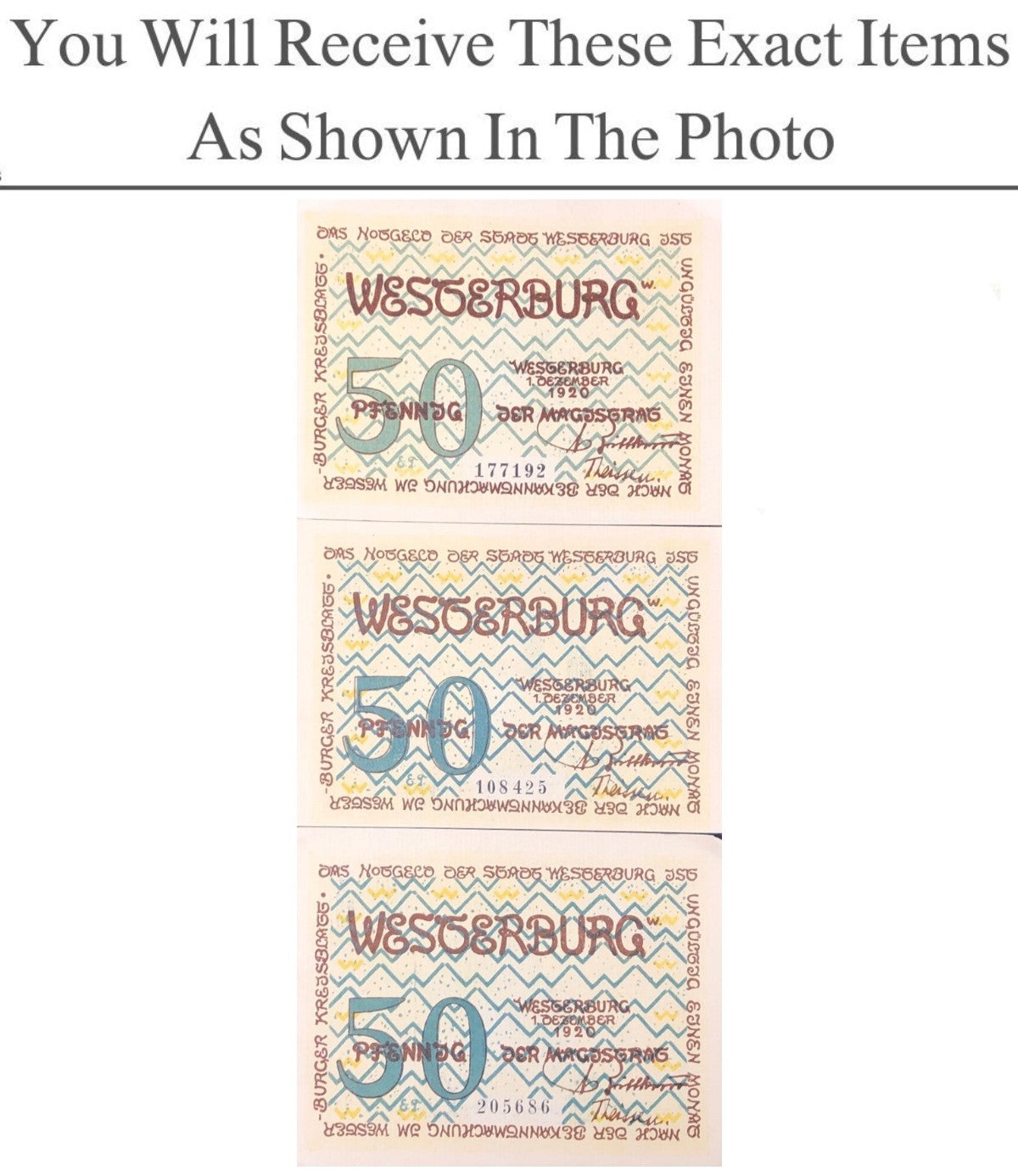 Germany Notgeld WESTERBURG 50 Pfennig 1920 Full Set 3 pcs