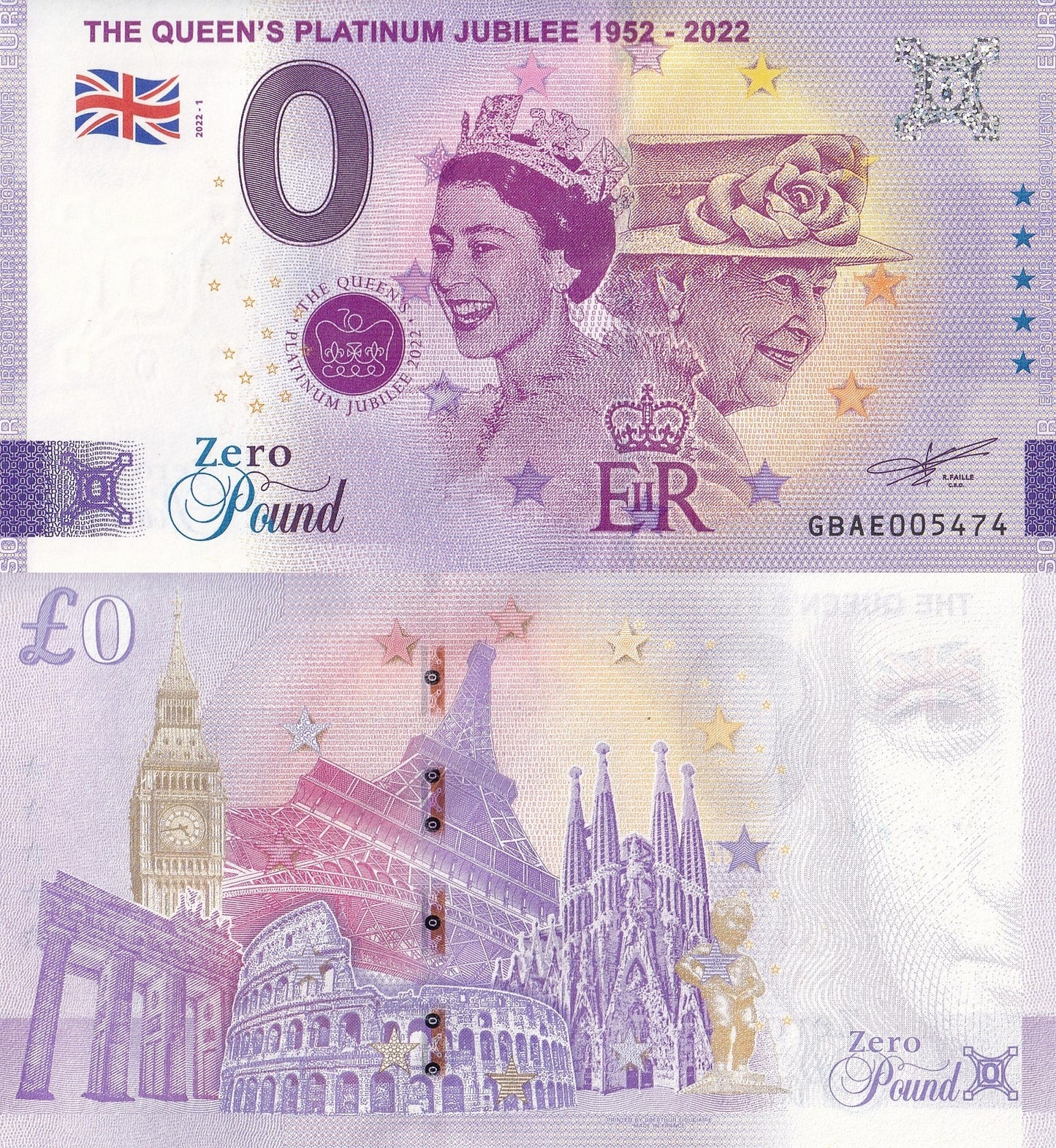 United Kingdom 0 Pound 1952-2022 Souvenir QE II Jubilee Platinum UNC