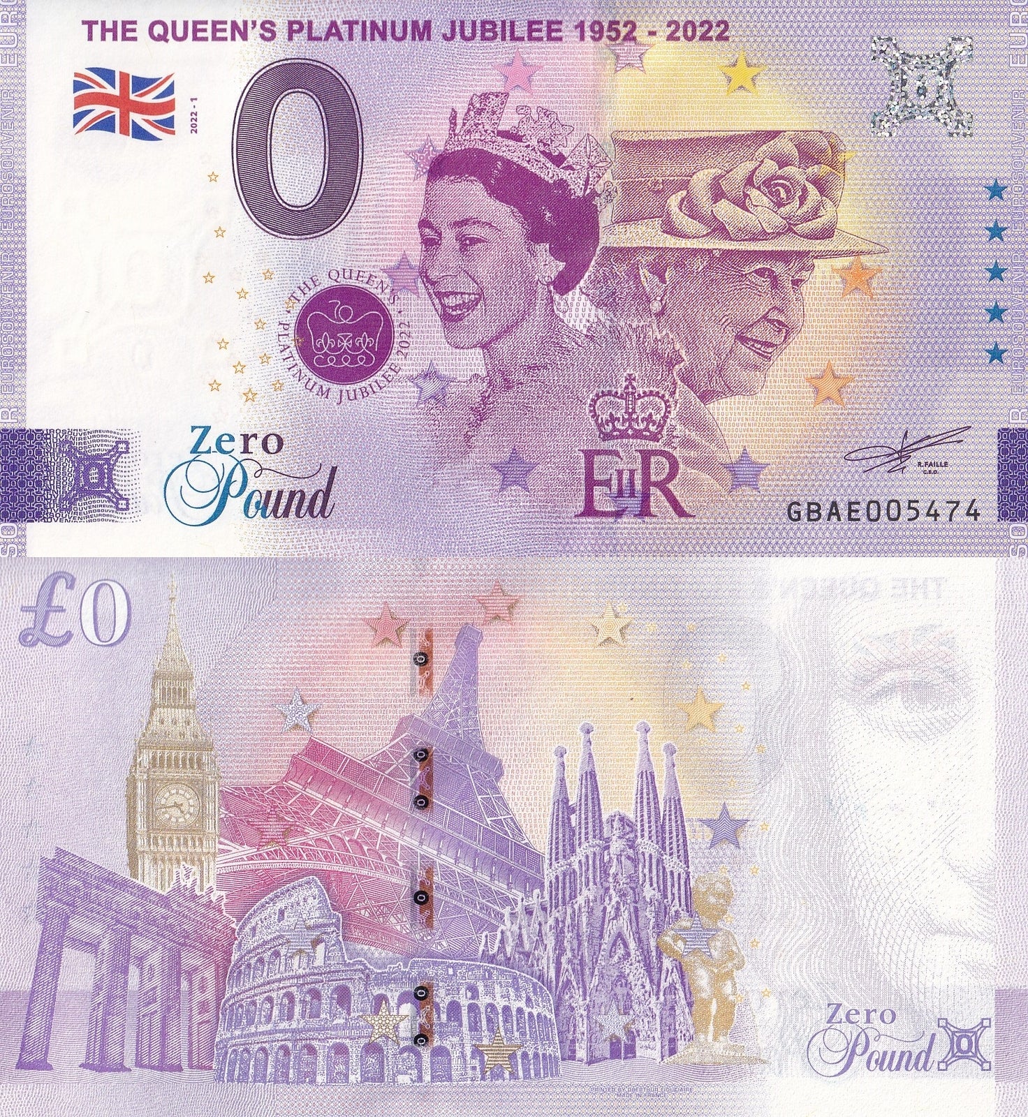 United Kingdom 0 Pound 1952-2022 Souvenir QE II Jubilee Platinum UNC