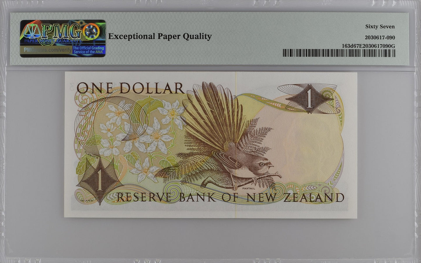 New Zealand Reserve Bank 1 Dollar ND (1977-81) P 163d UNC PMG 67 EPQ 2nd TOP POP