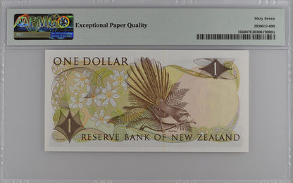 New Zealand Reserve Bank 1 Dollar ND (1977-81) P 163d UNC PMG 67 EPQ 2nd TOP POP