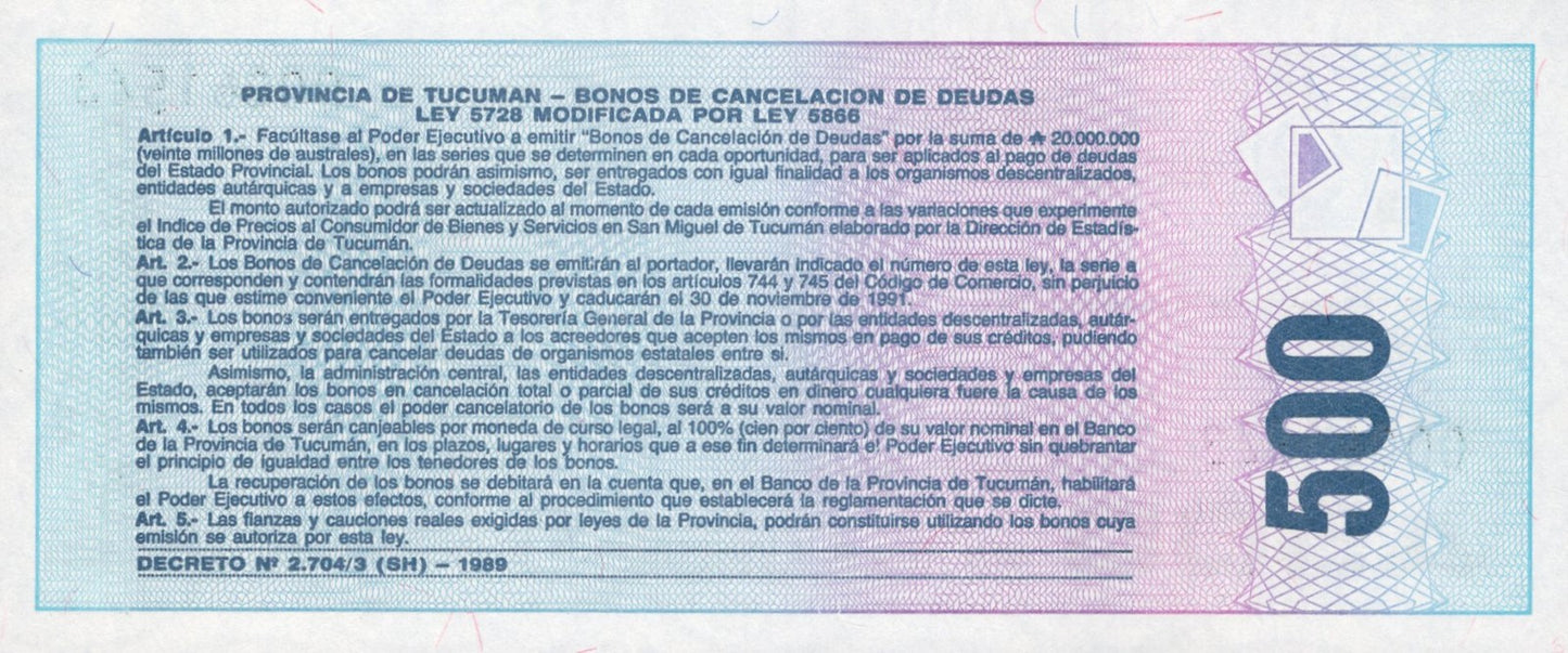 Argentina 500 Australes 1991 P S2716 UNC