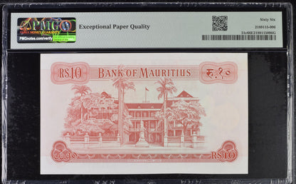 Mauritius Bank of Mauritius 10 Rupees ND (1967) P 31c UNC PMG 66 EPQ 3rd TOP POP