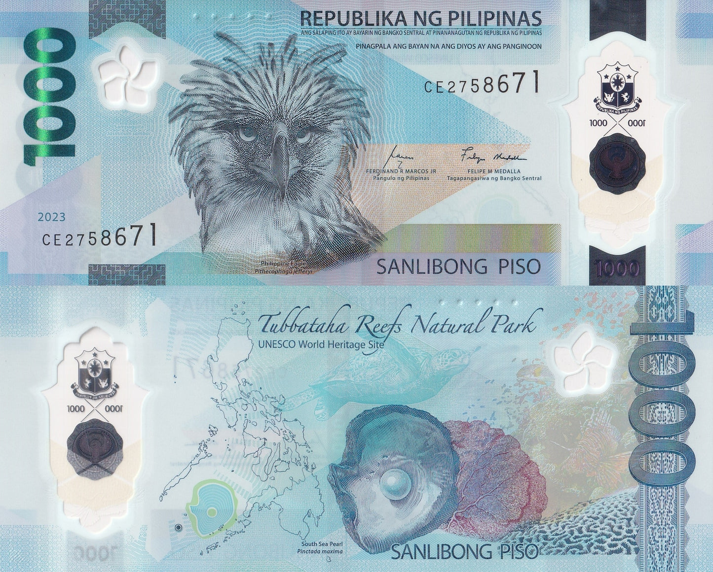 Philippines 1000 Pesos Random Year P 241  Polymer UNC