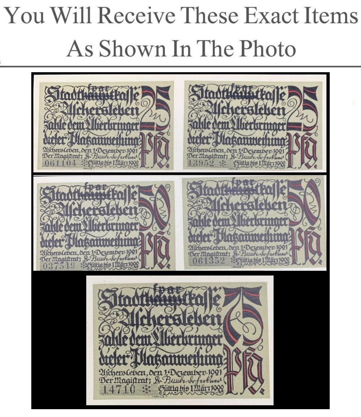 Germany Notgeld ASCHERSLEBEN 25 50 75 Pfennig 1921 Full Set 5 pcs