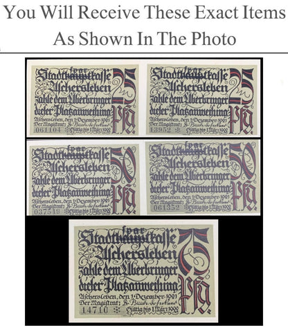 Germany Notgeld ASCHERSLEBEN 25 50 75 Pfennig 1921 Full Set 5 pcs