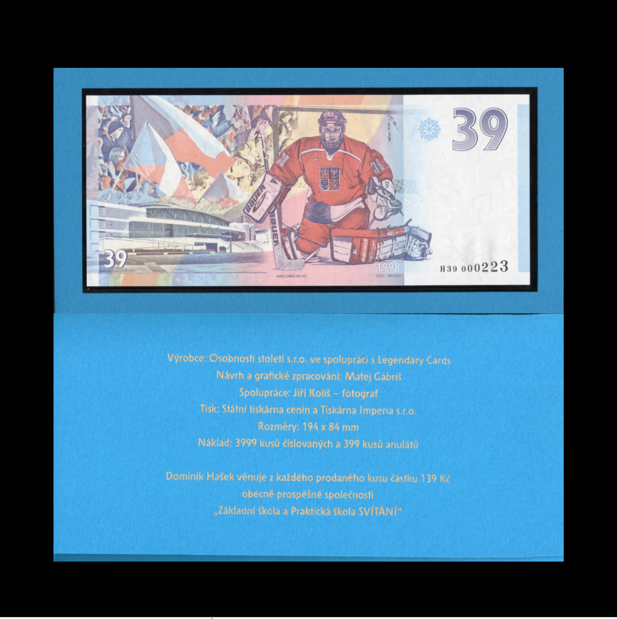 Czech Republic 39 Dominlk Hasek Tourndment In 1988 UNC COMM. LOW S/N With Folder