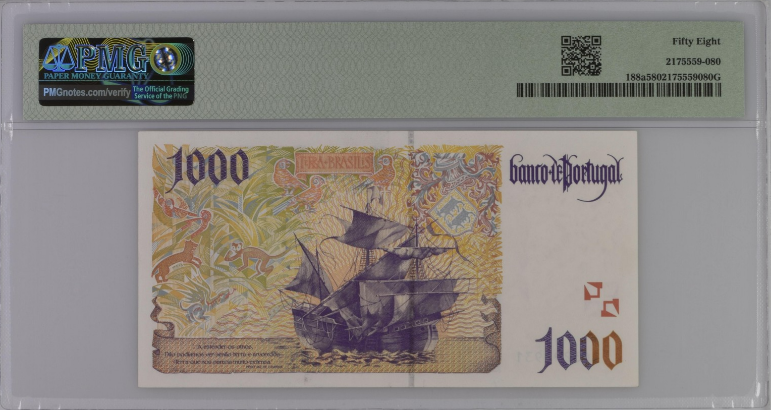 Portugal Banco de Portugal 1000 Escudos 1996 P 188a AU PMG 58