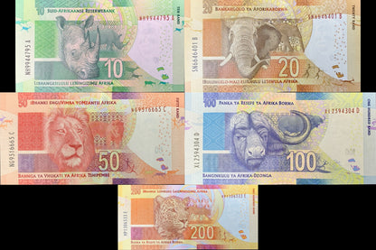 South Africa 10 20 50 100 200 Rand 2014 P 138 139 140 141 142 UNC Set 5 pcs