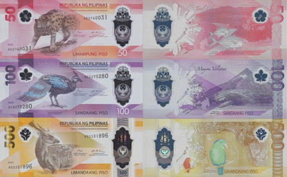 Philippines 50 100 500 Piso 2024(2025) P 237 238 240 NEW Polymer UNC Set 3 pcs