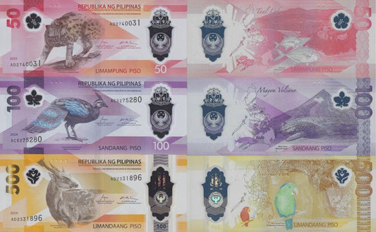 Philippines 50 100 500 Piso 2024(2025) P 237 238 240 NEW Polymer UNC Set 3 pcs
