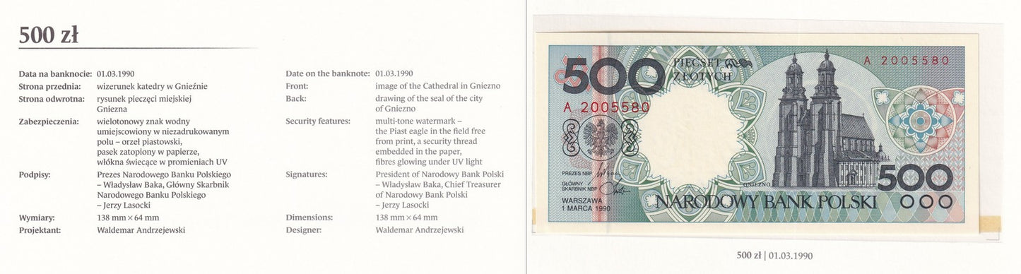 Poland 1 2 5 10 20-500 Zloty 1990 P 164 165-172 UNC Set 9 pcs With Folder