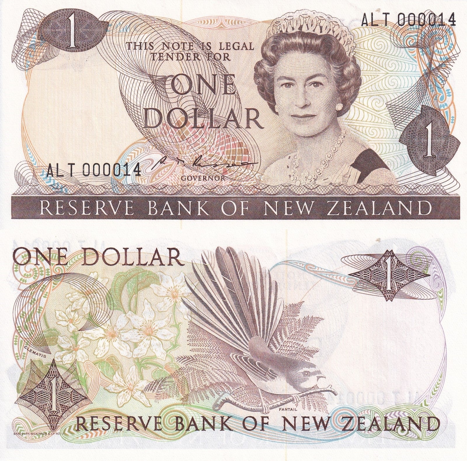 New Zealand 1 Dollar ND 1981-1992 P 169 UNC LOW S/N 0000XX