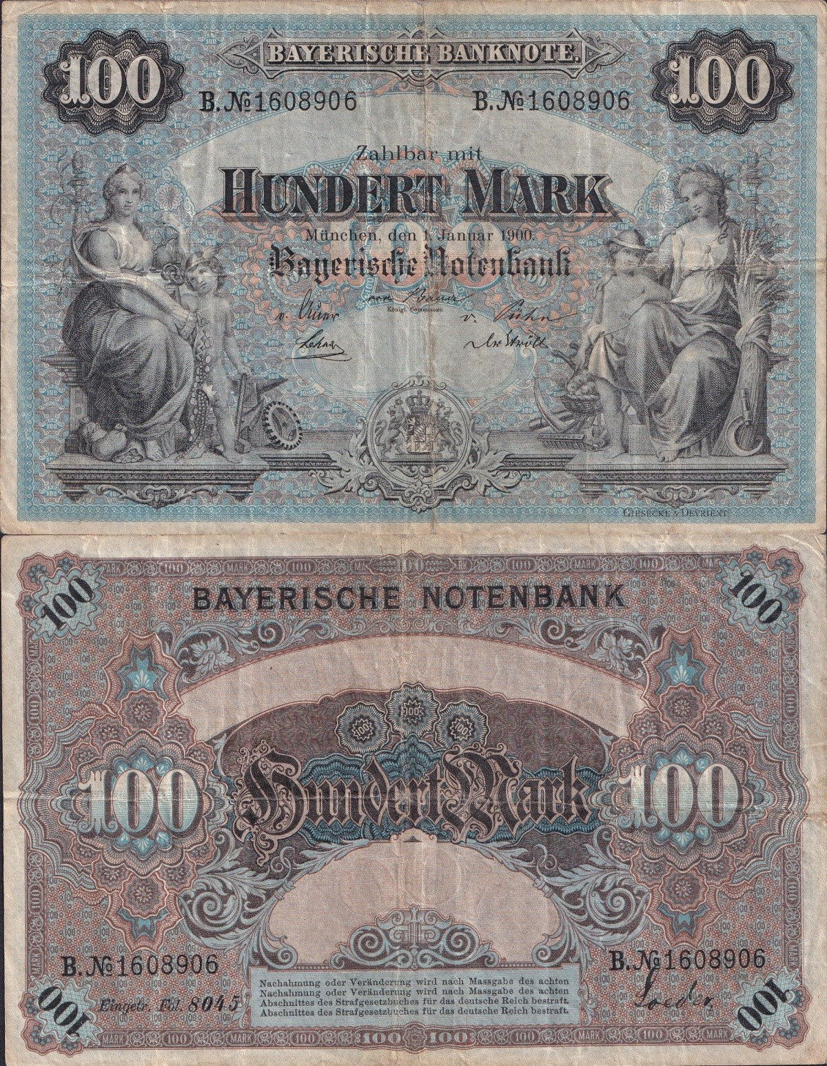 Germany-Bayern 100 Mark 1900 P S922 Circulated