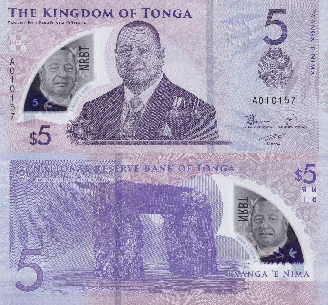 Tonga 5 Pa'anga 2023/2024 P 51 New Design Polymer UNC