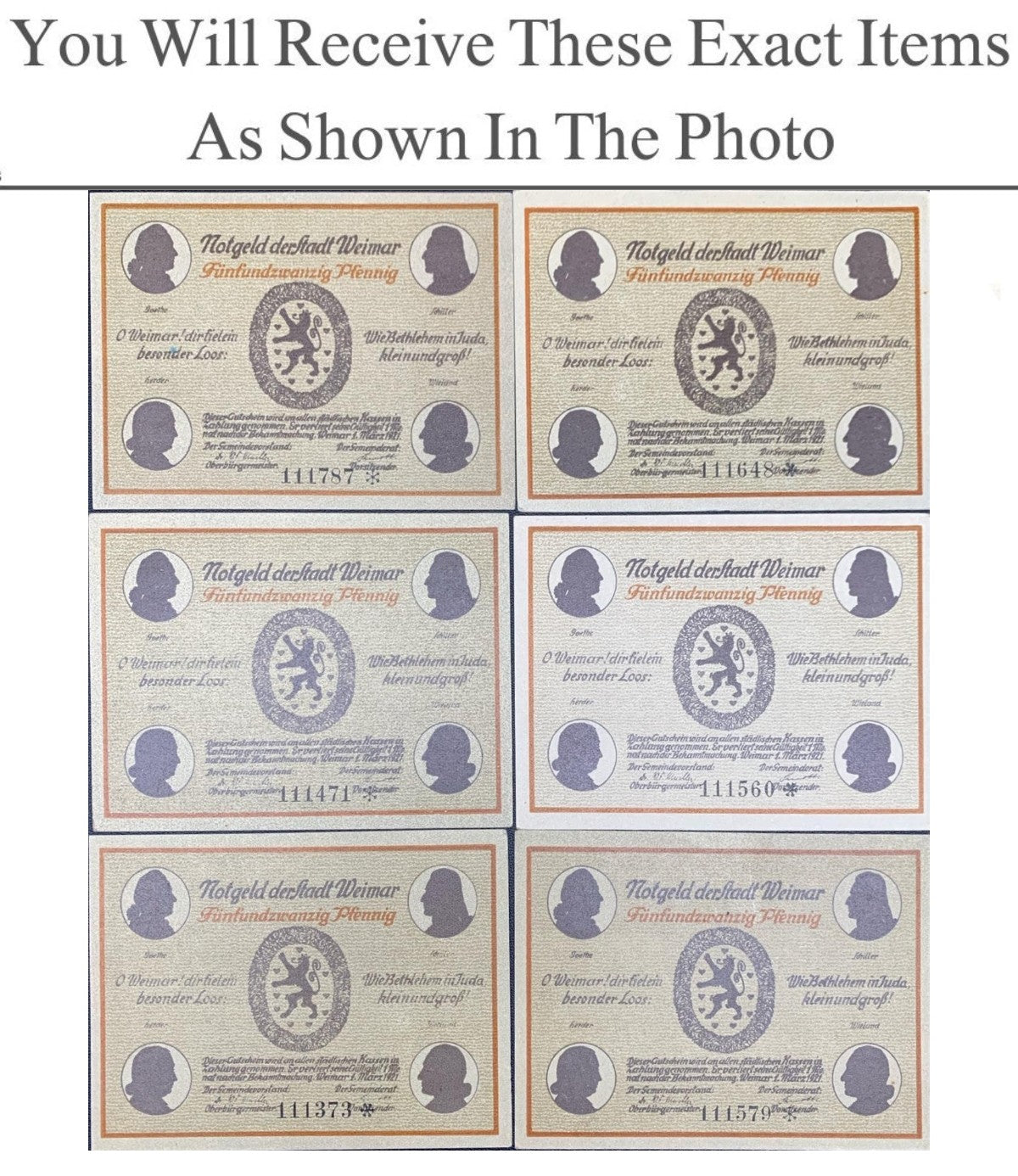 Germany Notgeld WEIMAR 25 Pfennig 1921 Full Set 6 pcs