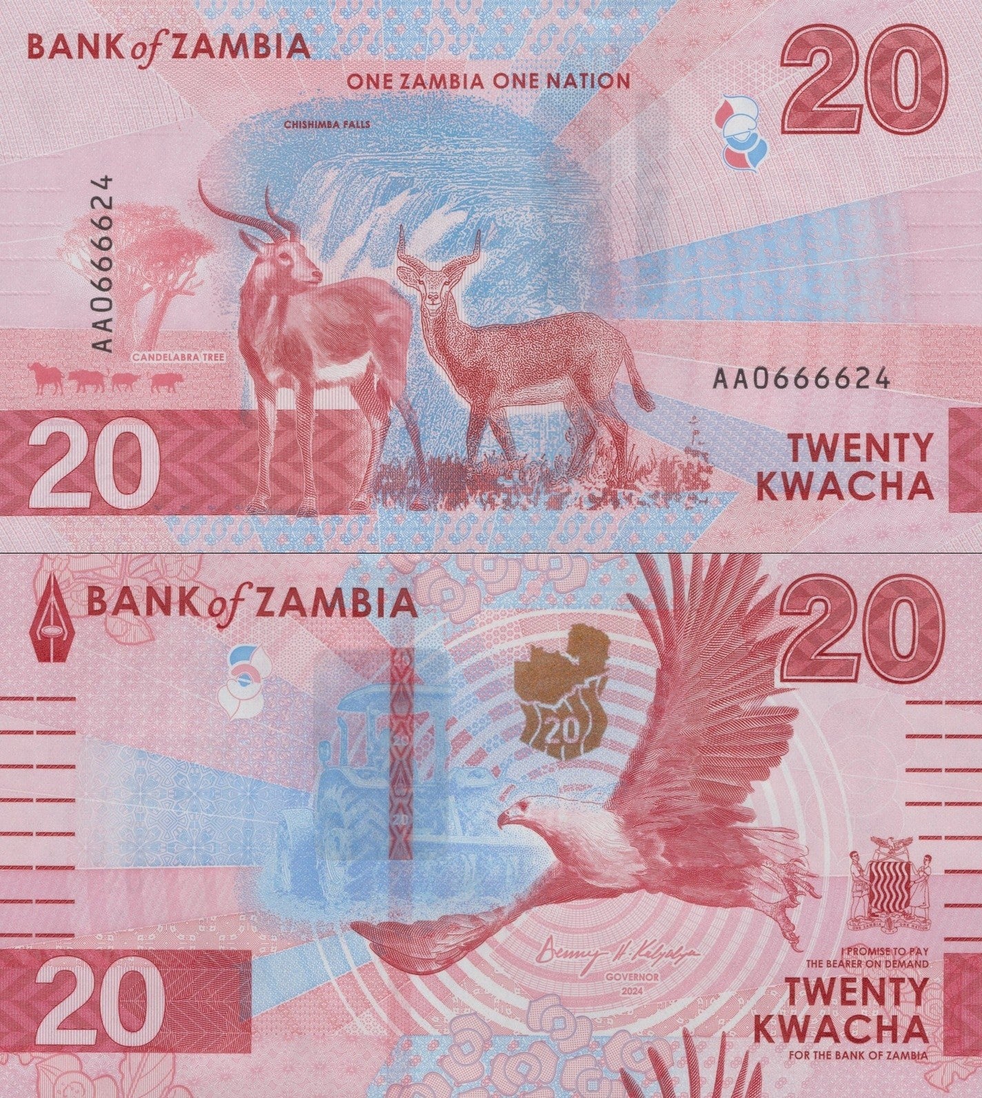 Zambia 20 Kwacha 2024 2025 P New Issue UNC AA Frist Prefix LOT 5 pcs