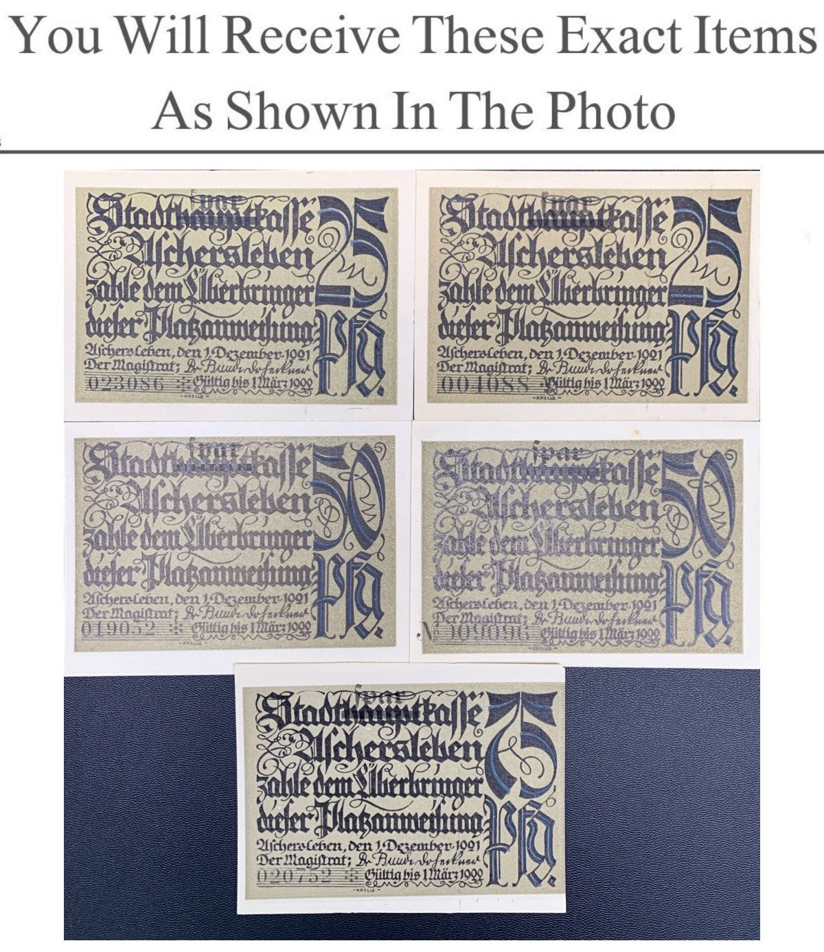Germany Notgeld ASCHERSLEBEN 25 50 75 Pfennig 1921 Full Set 5 pcs
