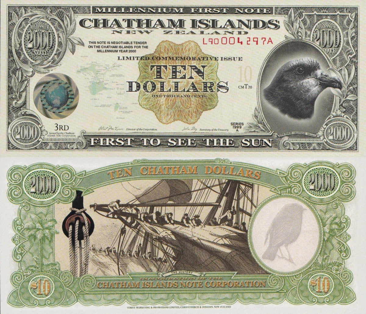 Chatham Islands 10 Dollars 1999 Commemorative Polymer Banknote Test Note UNC