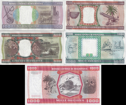 Mauritania 100-1000 Ouguiya 1981-2002 P 3D - P 4K UNC Set 5 Matching