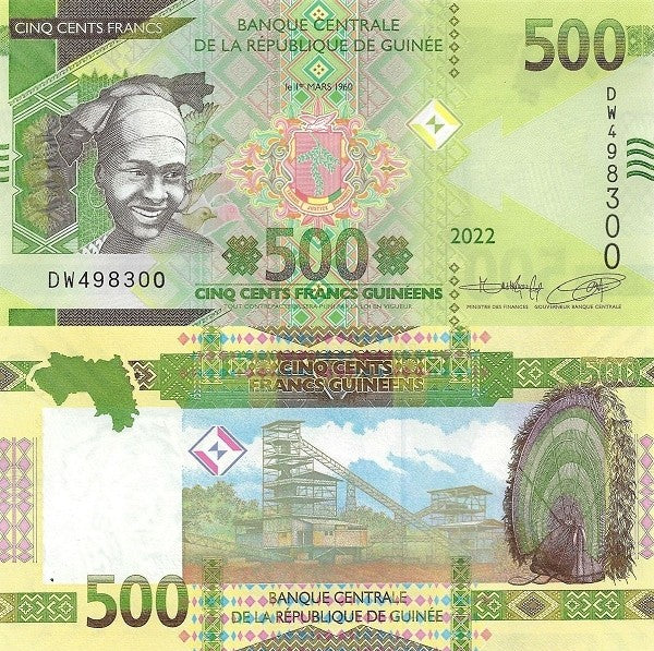 Guinea 500 Francs 2022 P 52 UNC 1/20 Bundle Lot 5 pcs