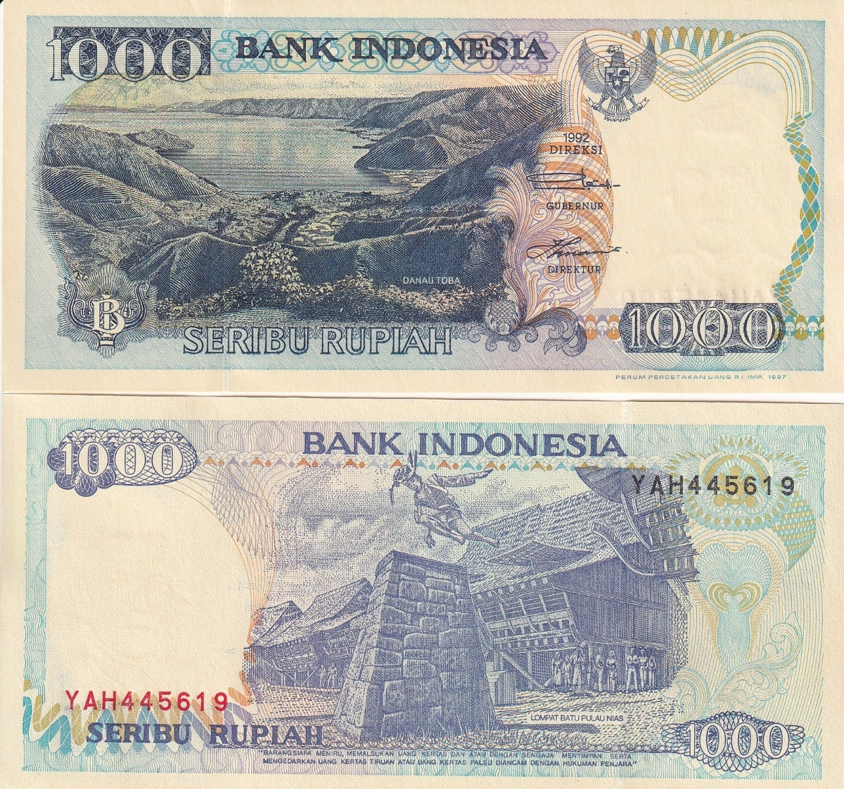 Indonesia 1000 Rupiah 1992 / 1997 P 129f UNC 1/20 Bundle Lot 5 pcs